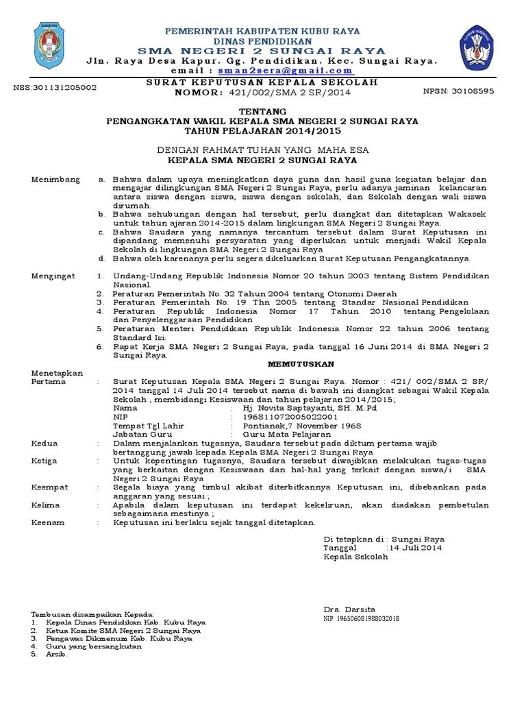 Inilah sk pemberhentian kepala sekolah. Contoh Sk Pengangkatan Wakil Kepala Sekolah Beinyu Com