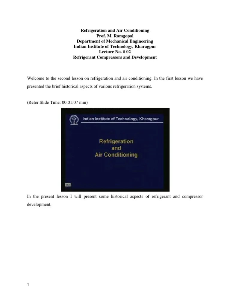 Refrigeration And Air Conditioning Lecture 02 Nptel | PDF ...