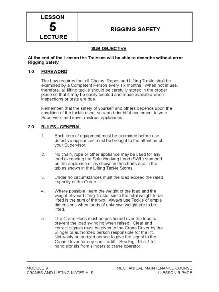 Lesson Rigging Safety | PDF | Rope | Crane (Machine)