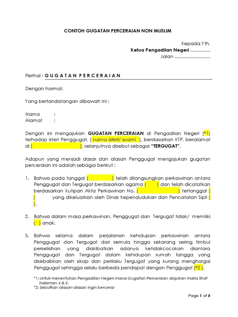 Perlu dipahami, contoh surat gugatan cerai dan surat talak dari . Contoh Draft Gugatan Cerai Non Muslim Pdf
