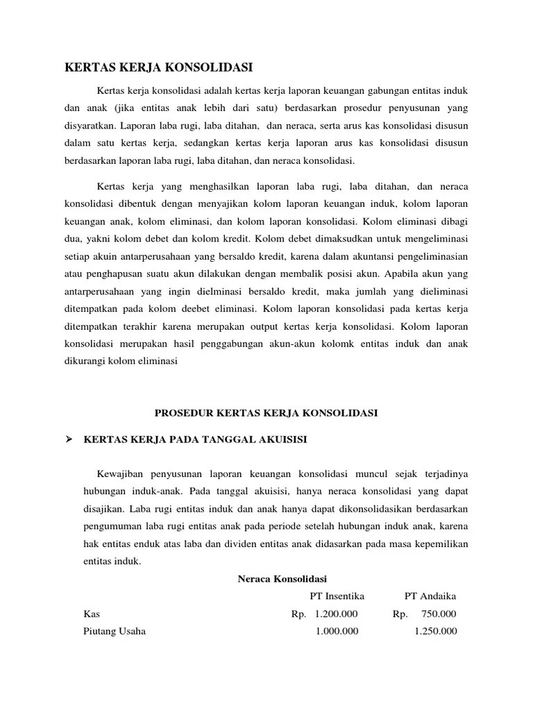 contoh soal dan jawaban laporan keuangan konsolidasi kumpulan contoh laporan. Materi Makalah Kertas Kerja Konsolidasi Pdf