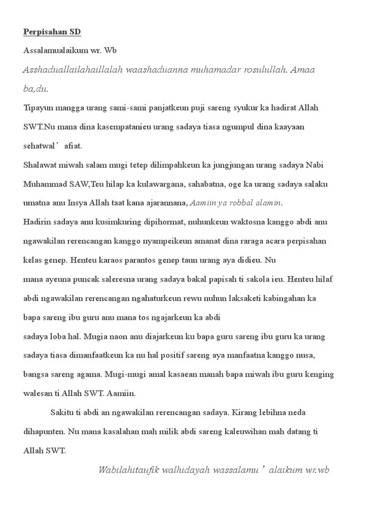 Contoh Teks Pidato Bahasa Sunda Singkat Tentang Perpisahan