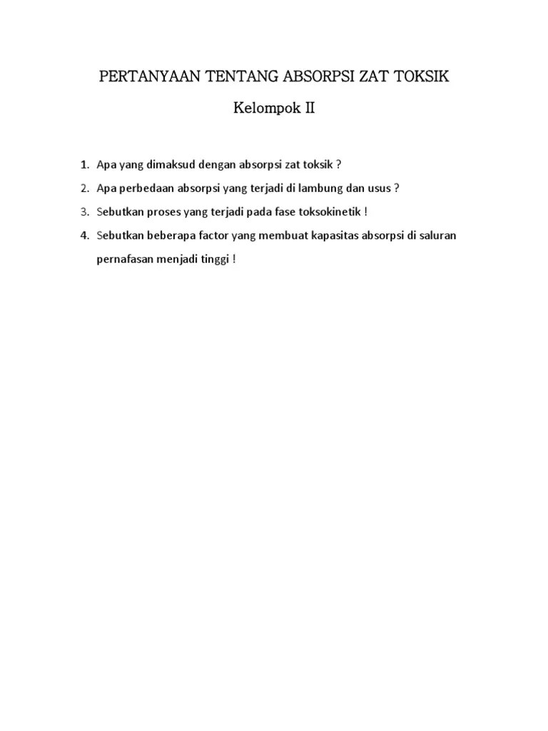 Pertanyaan Tentang Absorpsi Zat Toksik | PDF