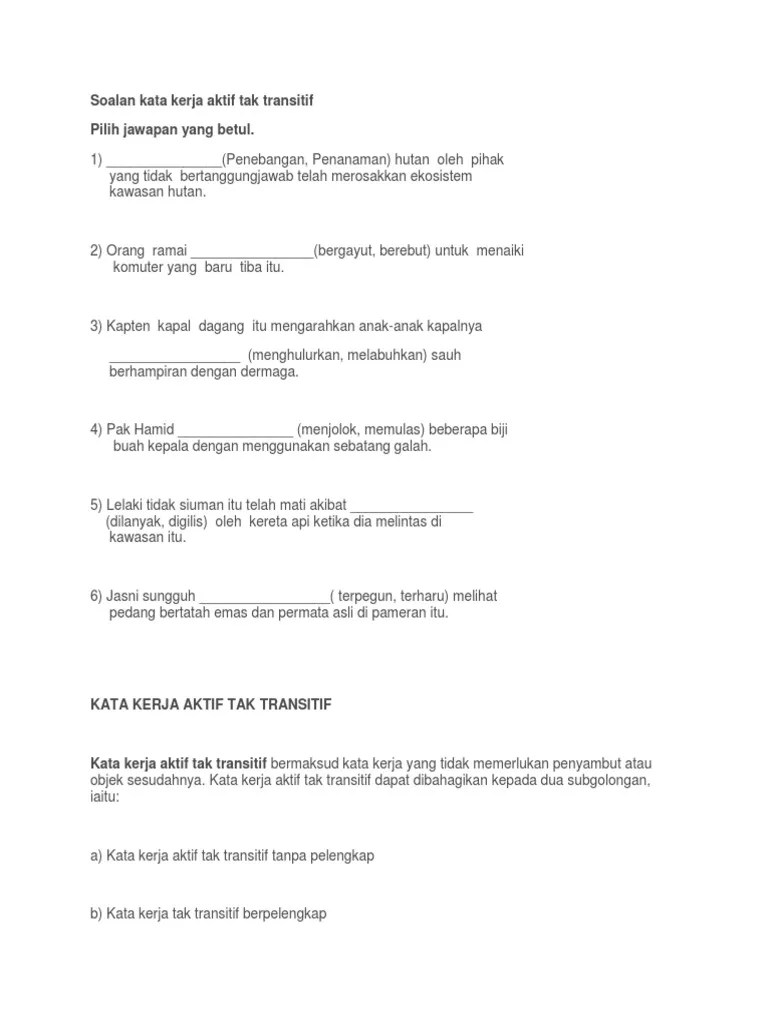 Pilih kata kerja transitif yang sesuai. Latihan Kata Kerja Tahun 4 Rylandcxt