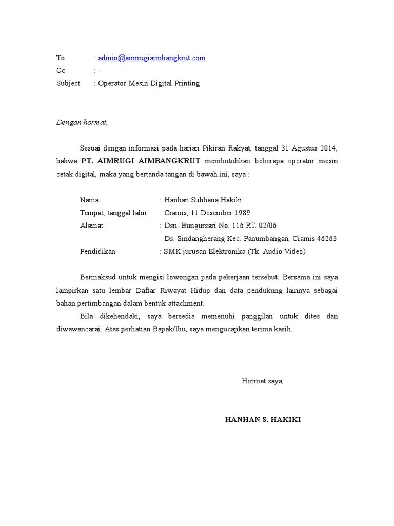 Kepada yth., warnet oasis jl. Contoh Surat Lamaran Kerja Via Email