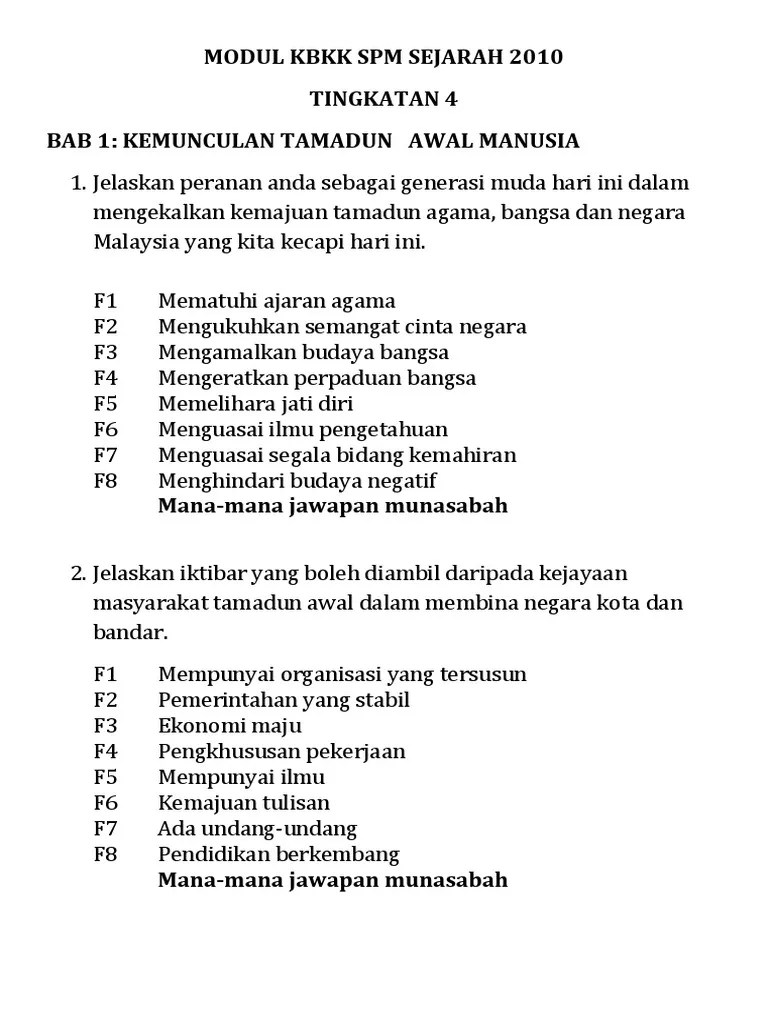 Soalan Dan Jawapan Sejarah Tingkatan 1 Fizi Noor