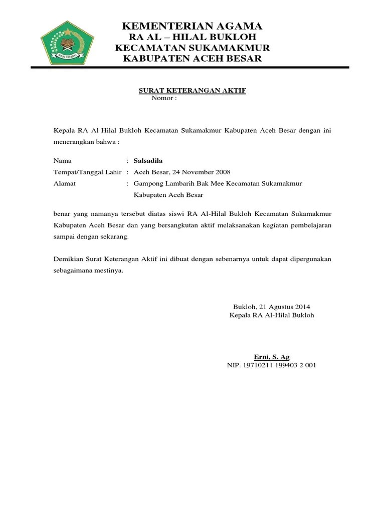 Contoh Surat Keterangan Sekolah Masih Aktif Contoh Surat 