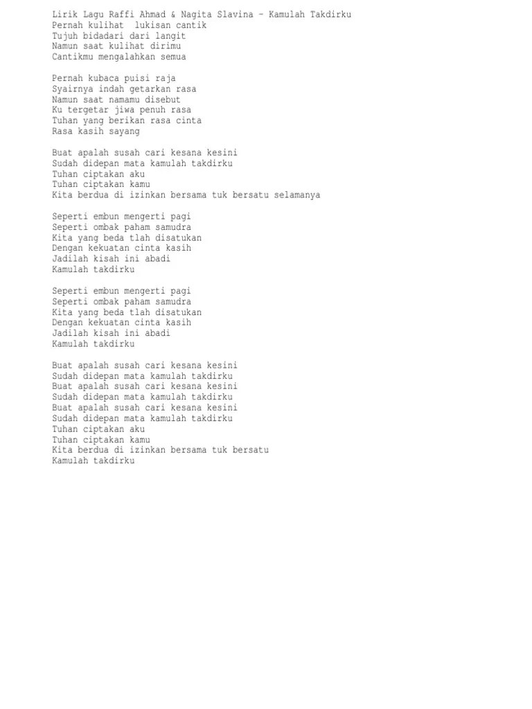 Pernah ku lihat lukisan cantik. Lirik Raffi Pdf