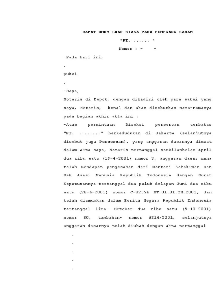 Berita Acara Rapat Umum Pemegang Saham Luar Biasa | PDF