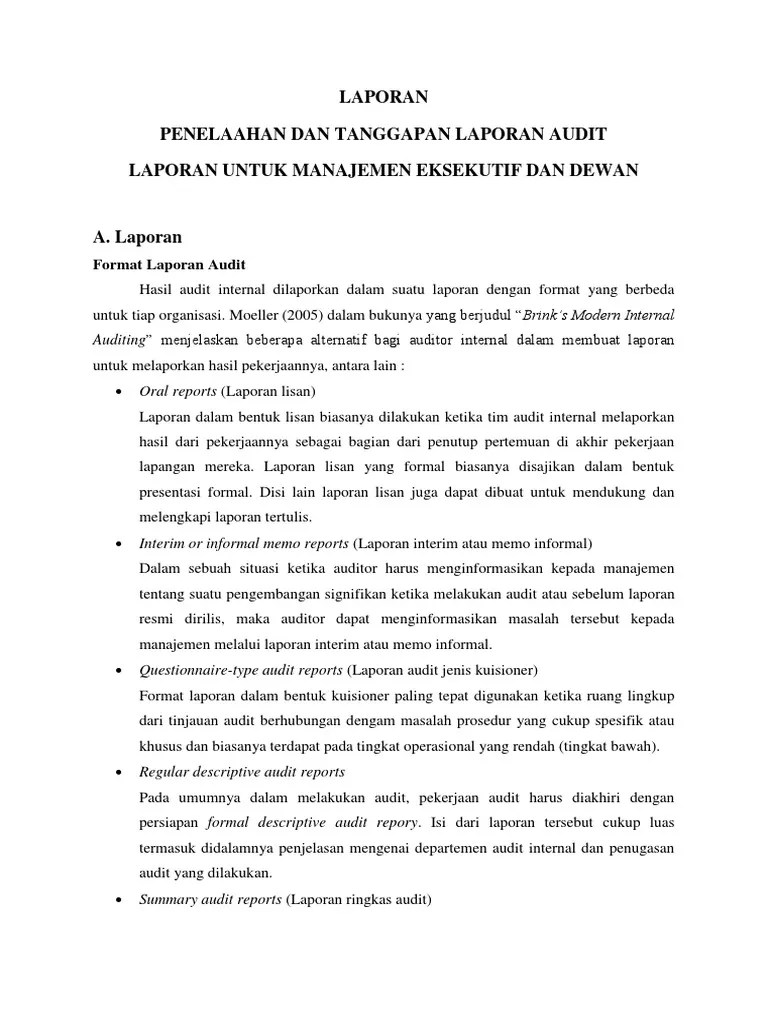 Meyakinkan manajemen mengenai nilai dan validitas dari temuan audit. Contoh Laporan Hasil Audit Internal Perusahaan Pdf Kumpulan Contoh Laporan