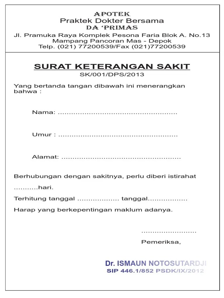 Fill surat keterangan sakit puskesmas pdf: Surat Dokter Pdf