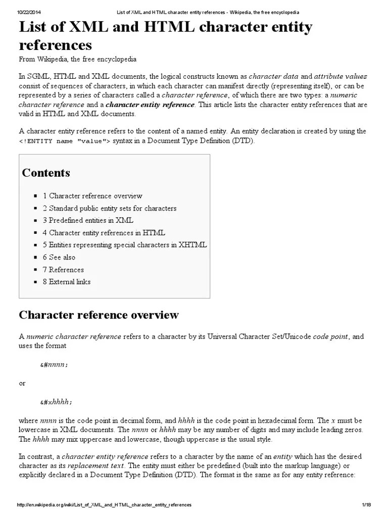 List Of XML And HTML Character Entity References - Wikipedia, The Free ...