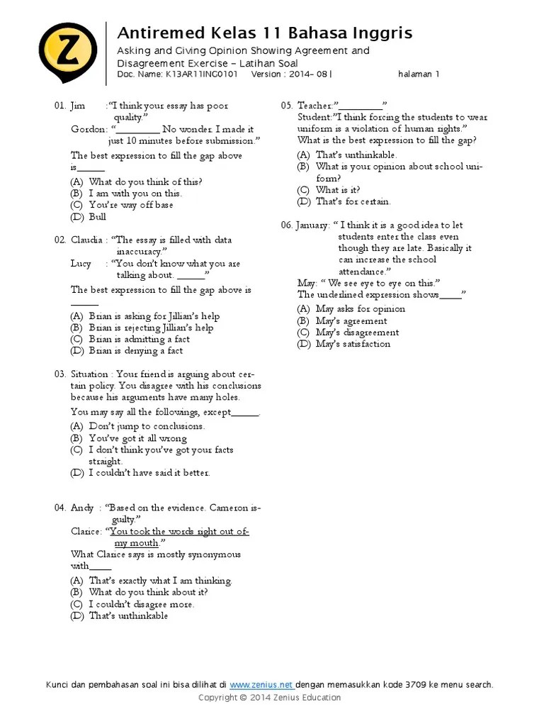 The underlined expression is used to …. Contoh Soal Bahasa Inggris Kelas 11 Tentang Opinion Contoh Soal Terbaru