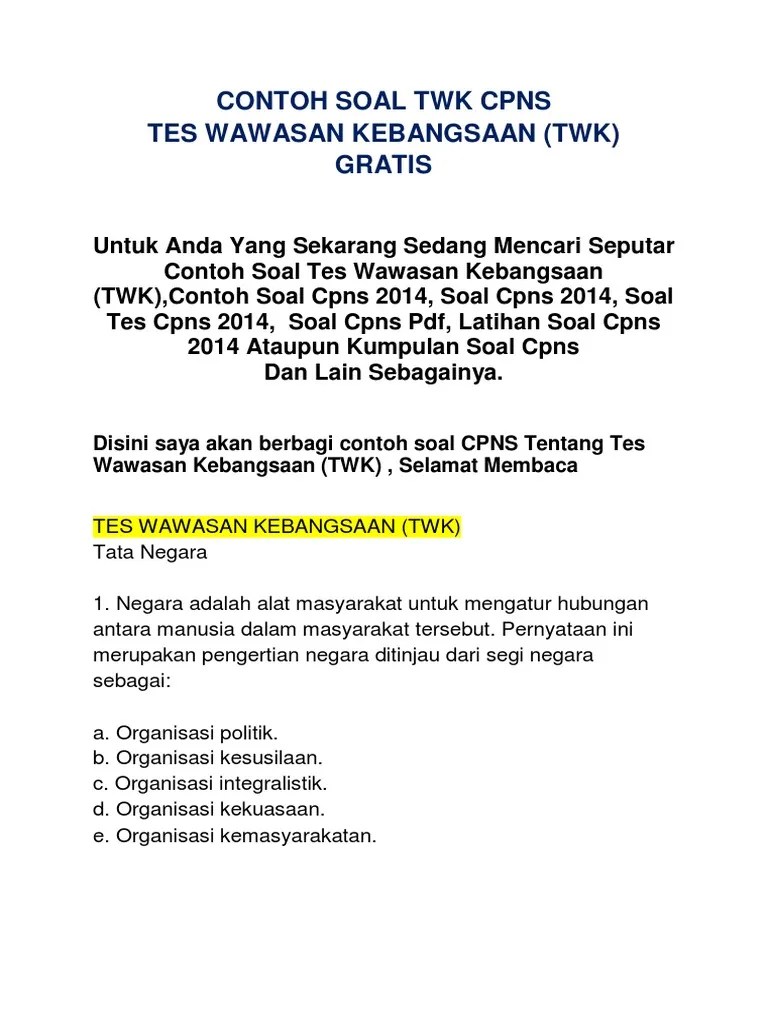 Soal tes perangkat desa soal a soal nomor 1 s.d.3 carilah sinonimnya! Soal Ujian Tes Wawasan Kebangsaan Belajar Bersama