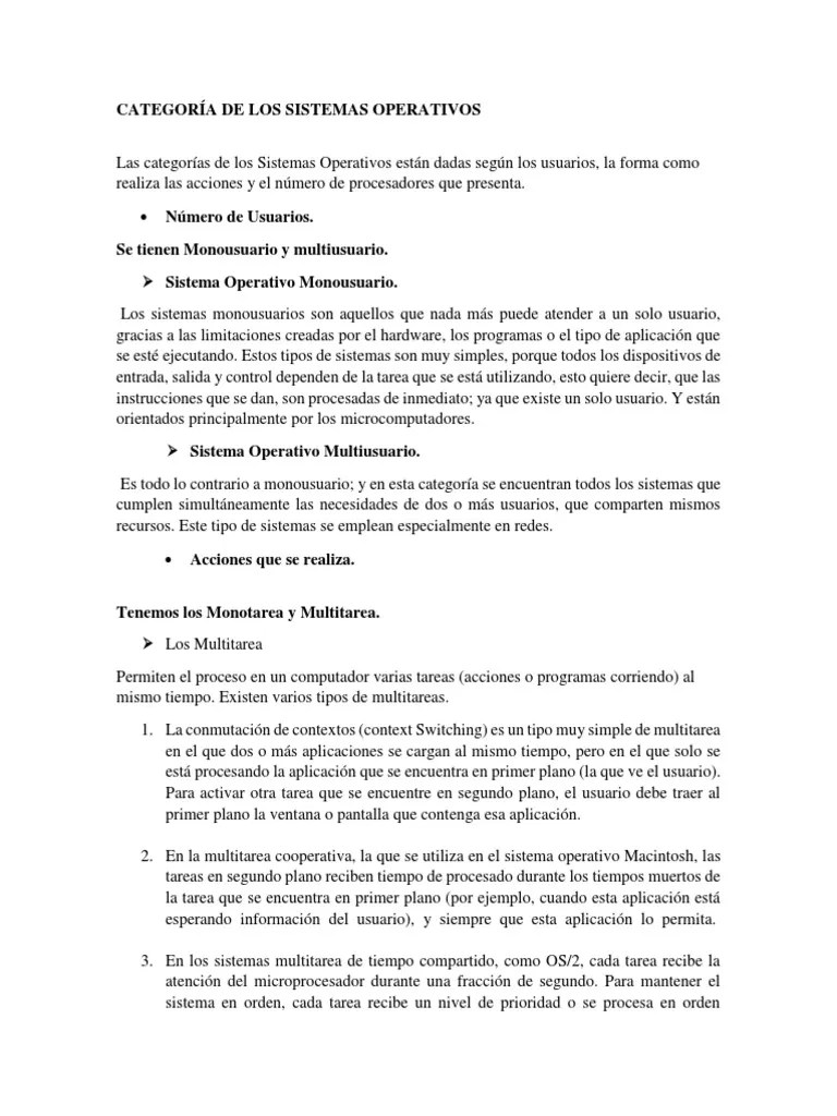 Categoría De Los Sistemas Operativos | PDF | Android (sistema Operativo) | Dos