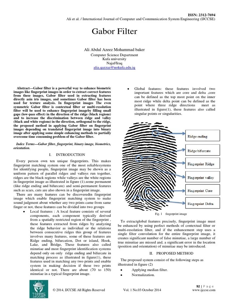 Gabor Filter | PDF | Fingerprint | Biometrics