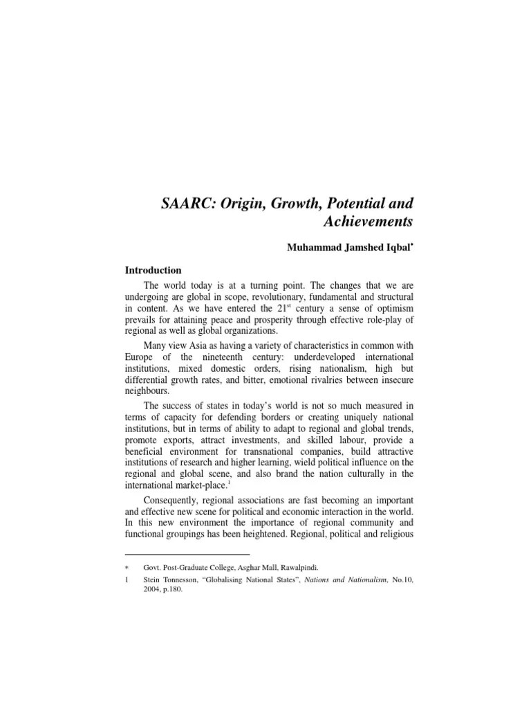 SAARC Journal | PDF | South Asia | International Relations