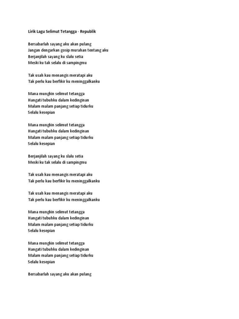 Lirik Lagu Selimut Tetangga | PDF