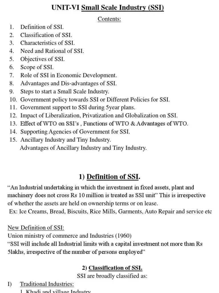 UNIT-VI Small Scale Industry (SSI) | Download Free PDF | World Trade Organization | Entrepreneurship