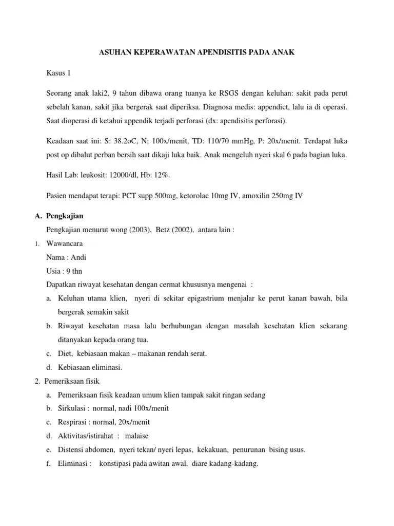 Asuhan Keperawatan Apendisitis Pada Anak | PDF
