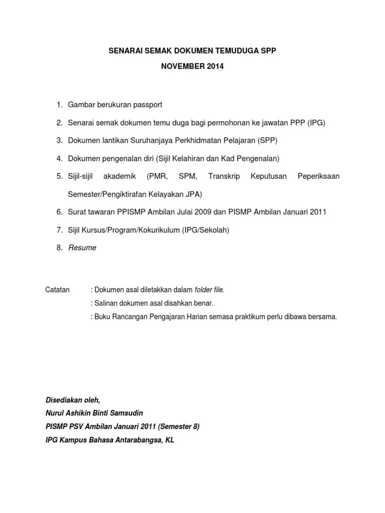 Makluman selamat datang ke suruhanjaya perkhidmatan awam negeri pahang announcement share video play pengumuman / berita sistem espa pahang syarat kelayakan data terbuka penerbitan semakan penjadualan dan keputusan semak iklan semak temu duga semak keputusan kekosongan jawatan 2022 iklan … Senarai Semak Salinan Dokumen Temuduga Spp Pdf