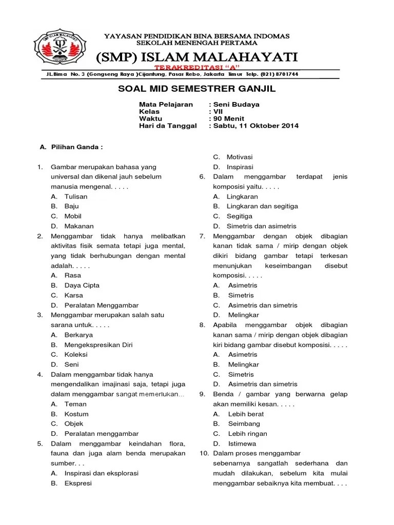By revisi posted on november 16, 2020. Soal Seni Budaya Smp Pdf