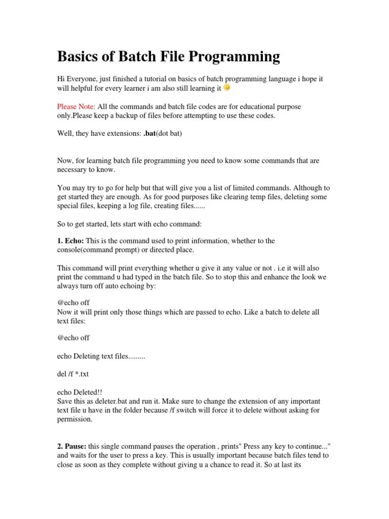 Basics Of Batch File Programming PDF | PDF