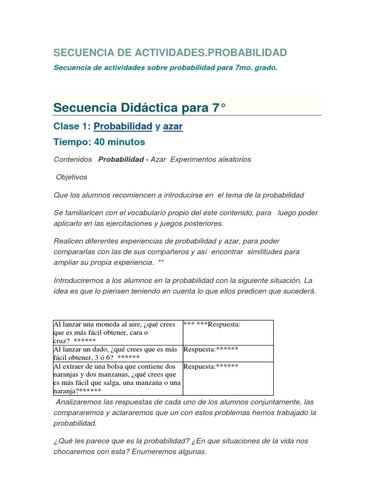 Secuencia De Actividades Probabilidad | PDF | Jugando A Las Cartas | Probabilidad