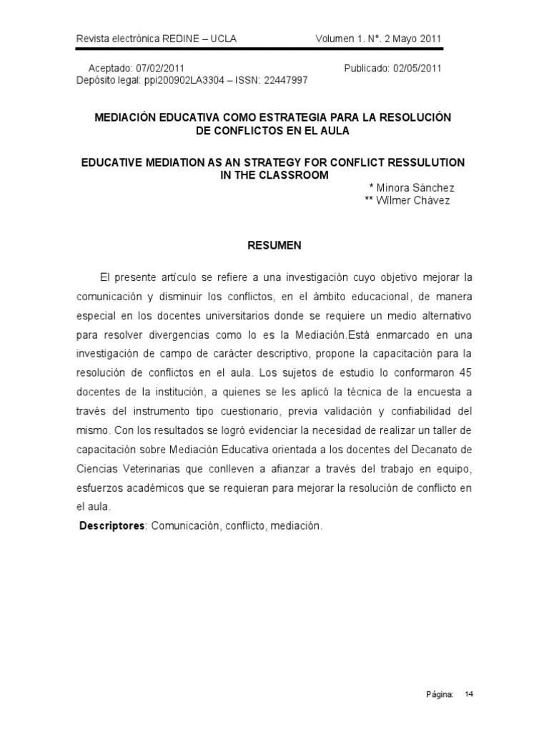 Mediación Educativa Como Estrategia Para La Resolución De Conflictos En ...