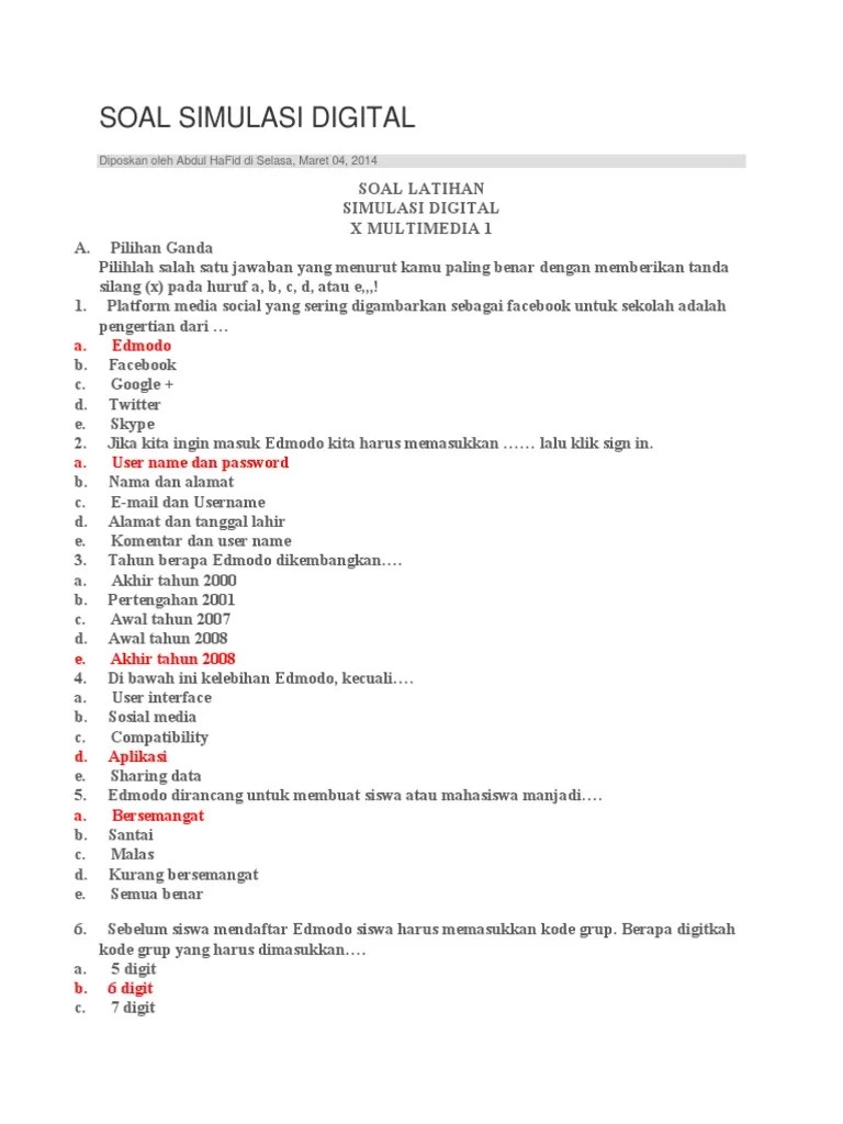 Cara membuat soal di edmodo untuk guru balon jingga · bagaimana mengkoreksi jawabaan siswa di edmodo · cara buat soal multiple choice dan essay di . Soal Simulasi Digital Pdf