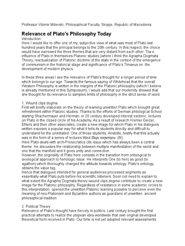 Relevance Of Plato's Philosophy Today | PDF | Plato | Platonism