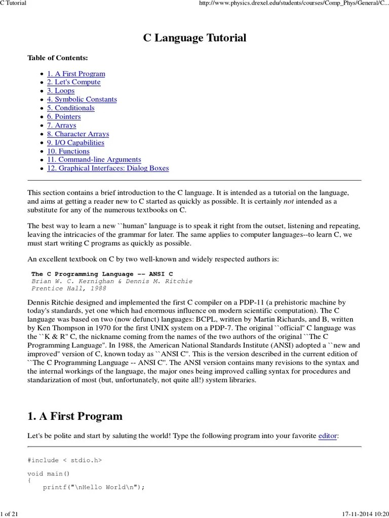 C Tutorial | PDF | C (Programming Language) | Pointer (Computer ...