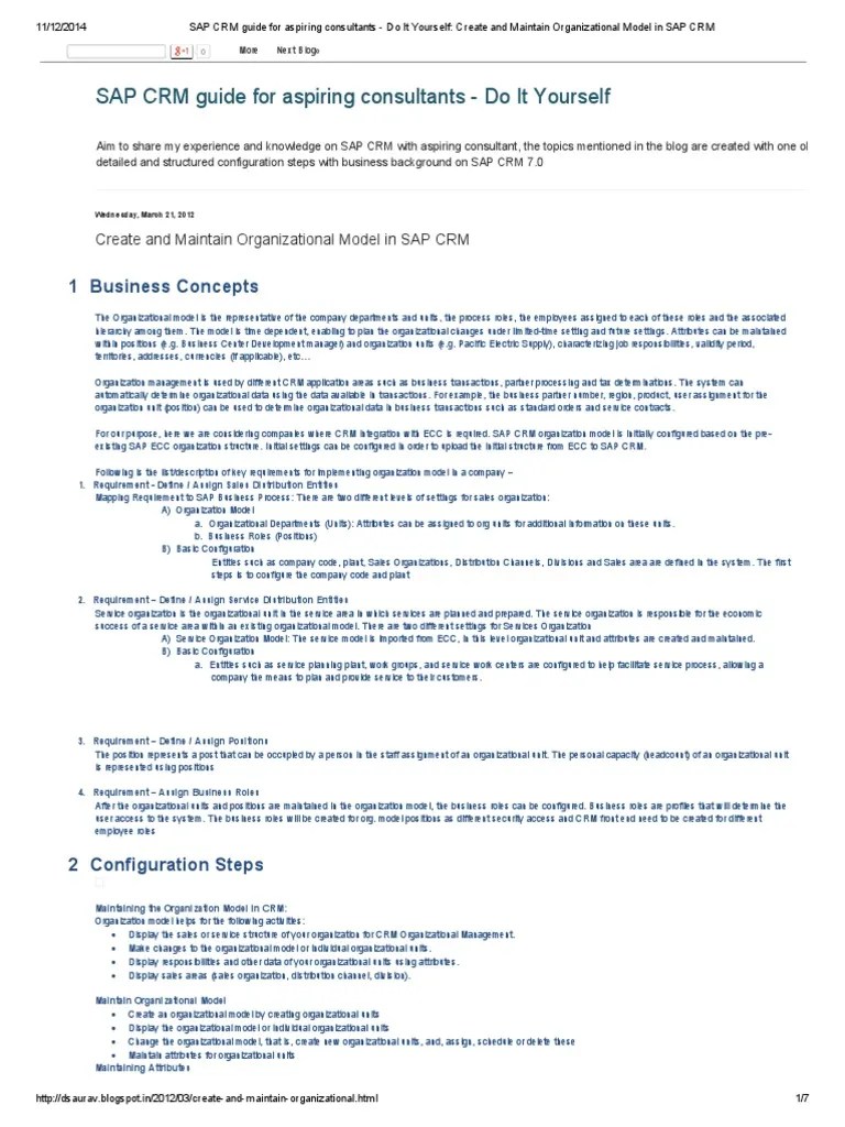 SAP CRM Guide For Create And Maintain Organizational Model In SAP CRM ...
