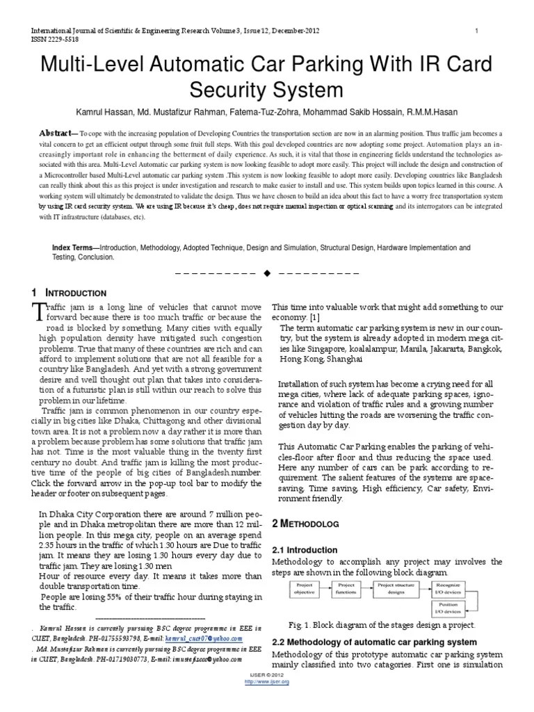 Researchpaper Multi Level Automatic Car Parking With Ir Card
