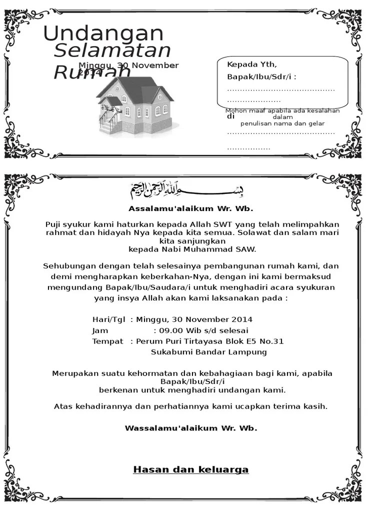 Contoh surat undangan syukuran rumah baru format word kertas a4 merupakan contoh surat undangan. Contoh Surat Undangan Syukuran Rumah Baru Sample Surat Undangan