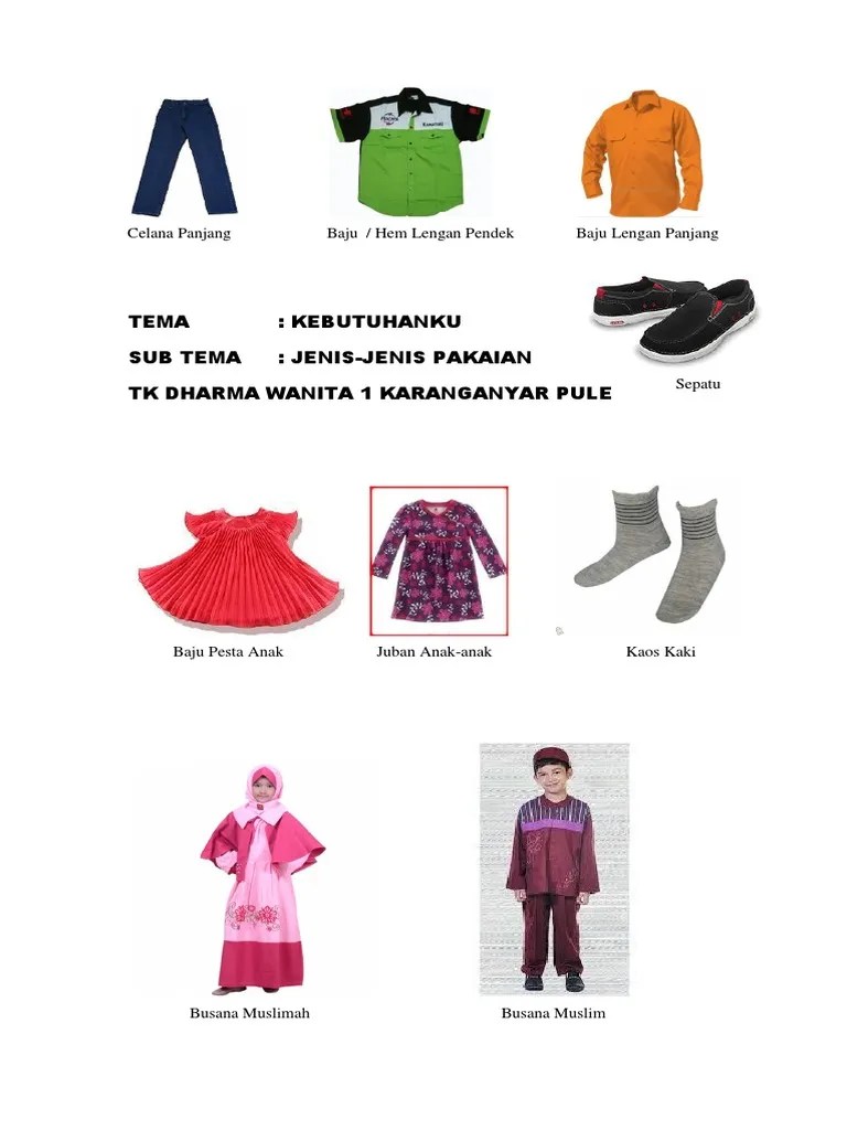 Tema Kebutuhanku Subtema Jenis-Jenis Pakaian | PDF