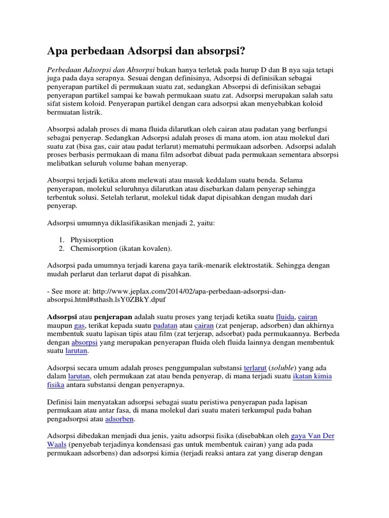Apa Perbedaan Adsorpsi Dan Absorpsi | PDF
