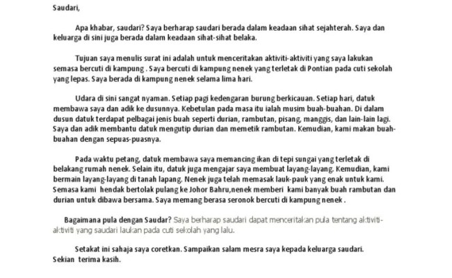Karangan Aktiviti Semasa Cuti Sekolah Tahun 5 - Surat Tidak Rasmi Aktiviti Cuti Sekolah Letter 7saudara Com