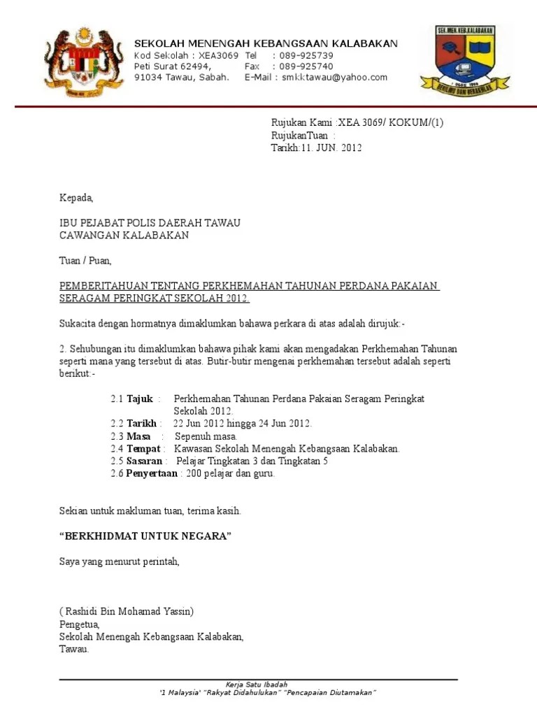 Contoh Surat Makluman Perkhemahan Kepada Ibu Bapa Contoh Surat Makluman Aktiviti Kokurikulum Kepada Ibu Bapa Contoh Surat 7 Surat Makluman Kepada Pihak Kesihatan