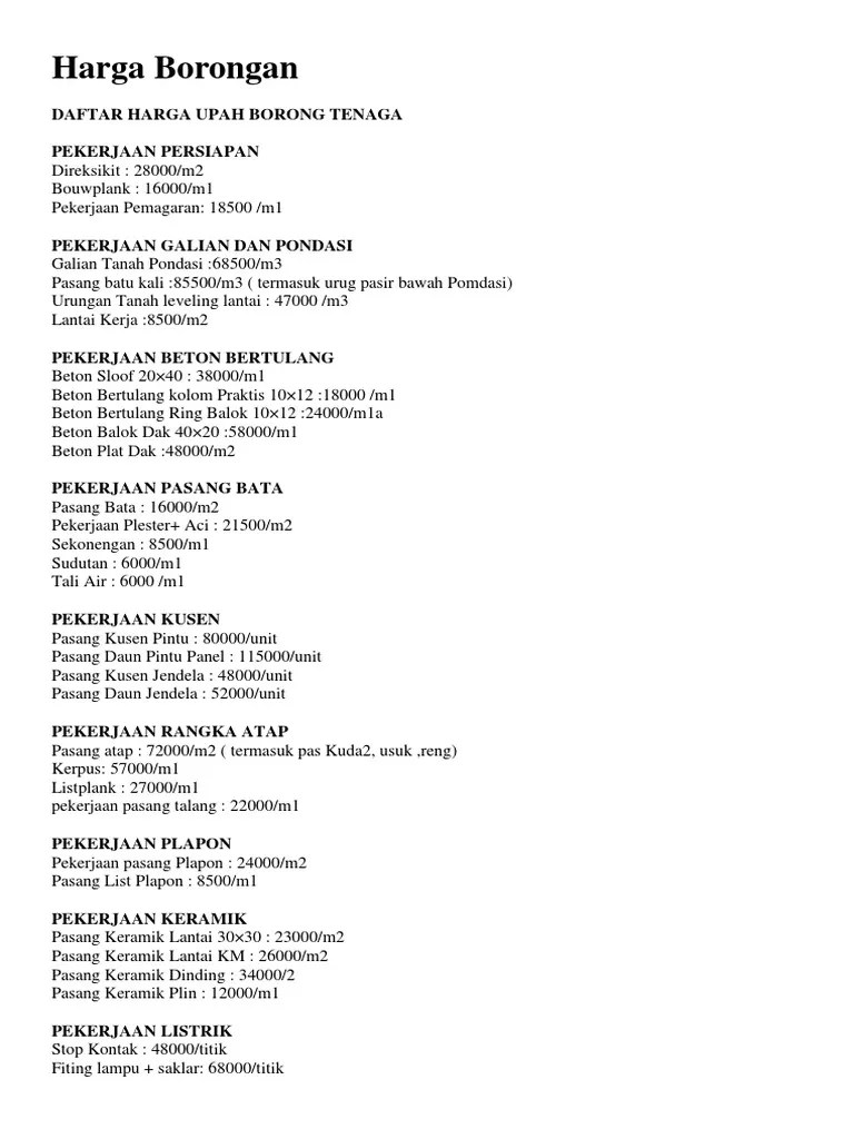 Harga Borongan Upah Pekerjaan Bangunan | PDF
