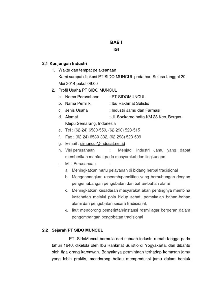 Ii persembahan laporan kunjungan kegiatan lapangan pt. Contoh Laporan Keuangan Pt Sido Muncul Kumpulan Contoh Laporan