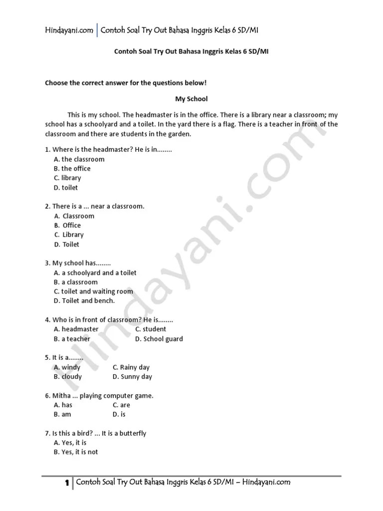 Soal ukk bahasa inggris kelas 1 sd dibawah visualisasi gambar soal ukk kelas 1 sd bahasa inggris ini bapak/ibu guru akan mendapatkan soal mata pelajaran bahasa inggris kelas 1 sd baik dalam bentuk arsip artikel soal yang sudah diterbitkan tahun lalu maupun dalam bentuk berkas file. Contoh-Soal-Try-Out-Bahasa-Inggris-Kelas-6-SD-MI.pdf ...