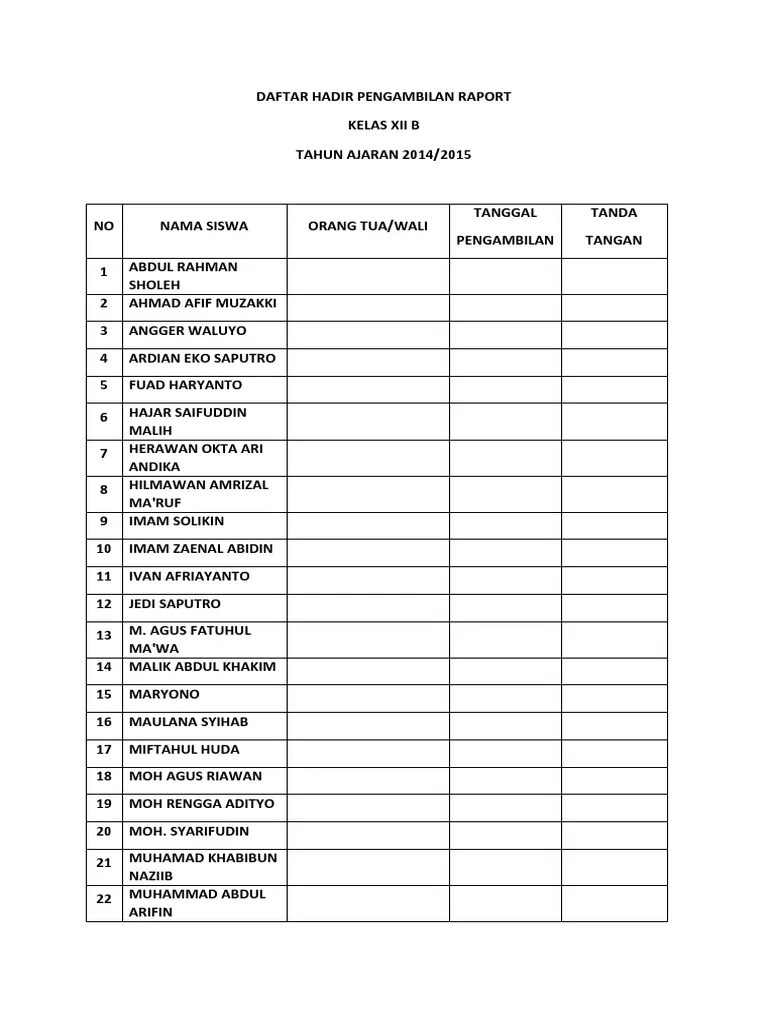 Infografis tugas guru pendidikan guru 15 tahun. Contoh Daftar Hadir Rapat Wali Murid Sekali