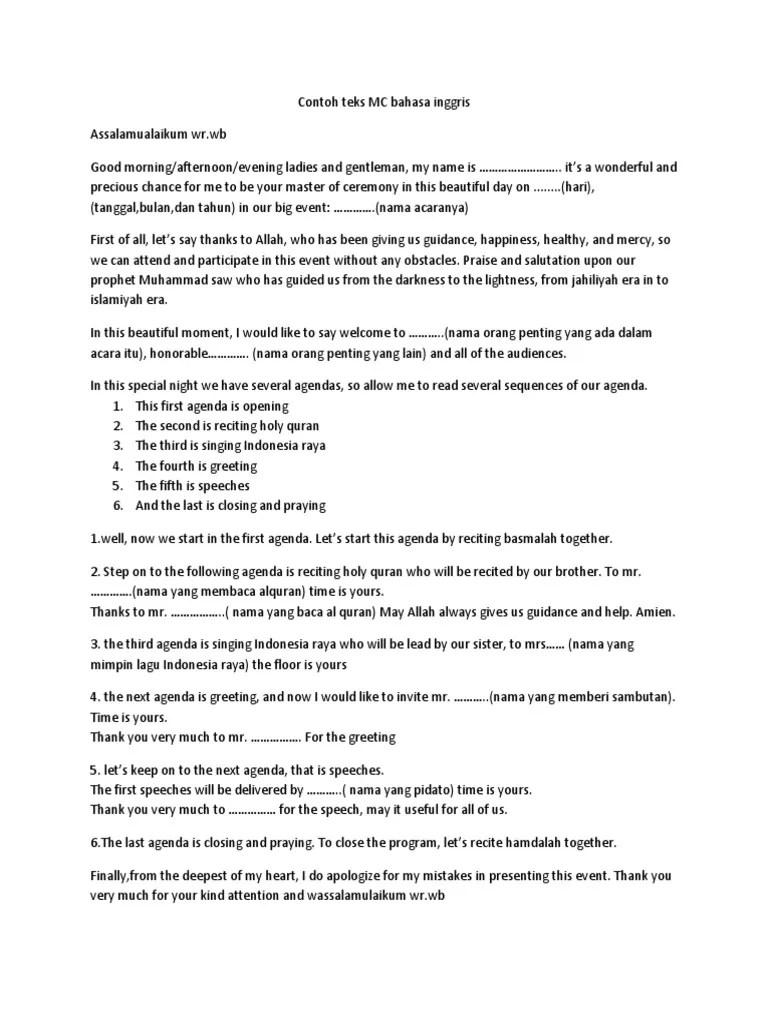 الحمد لله ربّ العالمين.وَالصّلاةُوَالسَّلام عَلى اَشْرَفِ الْأَنْبيَاءِ وَالْمُرْسَلِيْن. Kumpulan Teks Mc Formal Sekali