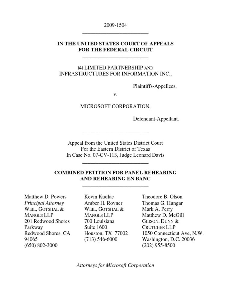 I4i Petition En Banc Review | PDF | Daubert Standard | Markup Language