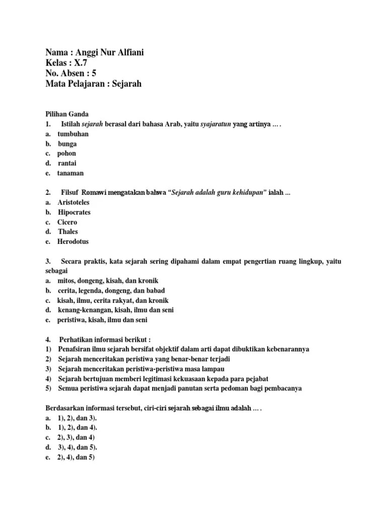 (1) sejarah dalam arti objektif adalah proses sejarah dalam aktualitasnya,. Pilihan Ganda Pdf