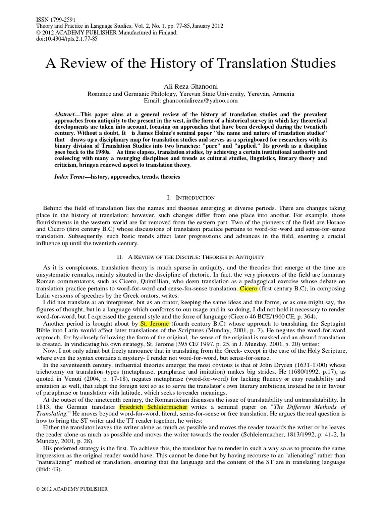A Review Of The History Of Translation Studies PDF | PDF | Translations ...