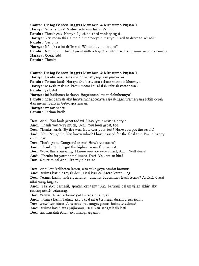 Expressing complinet and congratulation situation 1. Contoh Dialog Memuji Dalam Bahasa Inggris Mudah