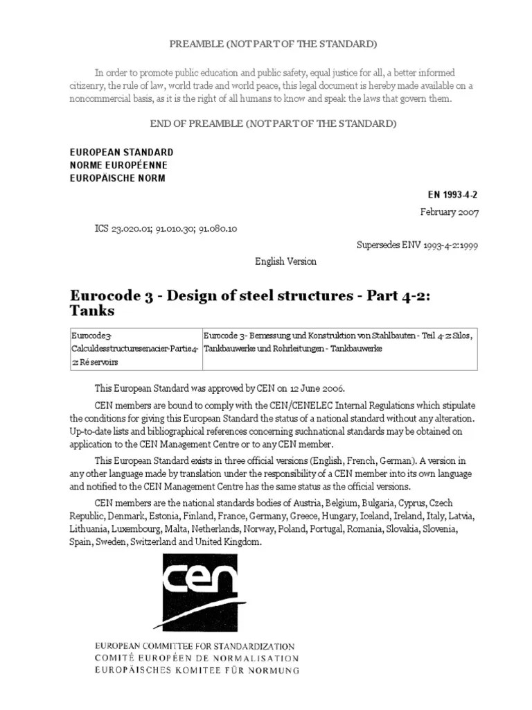 Eurocode 3 - Design Of Steel Structures - Part 4-2 - Tanks PDF | PDF ...