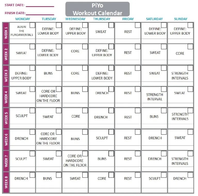 Piyo schedule